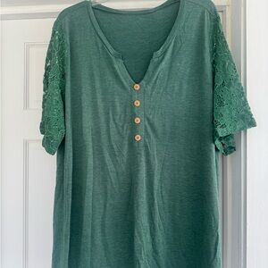Green Lace Sleeve Women's Top